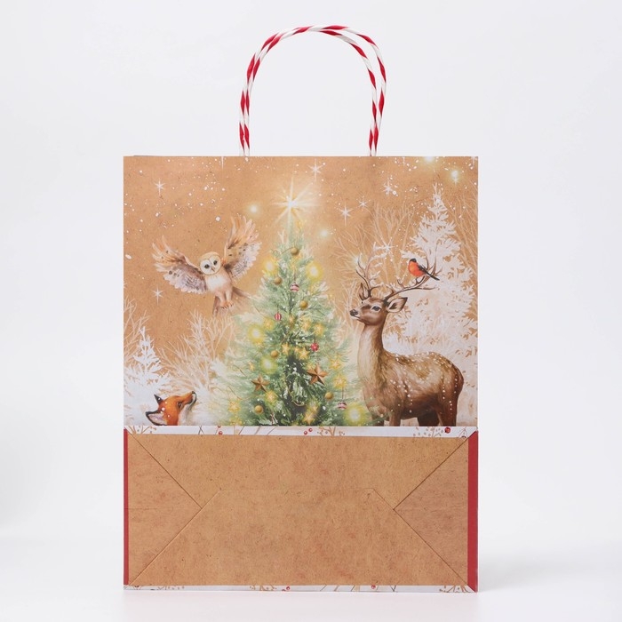 Новый год. Пакет бумажный подарочный новогодний крафт "Новогоднее чудо" 26 х 32 х 12 см.