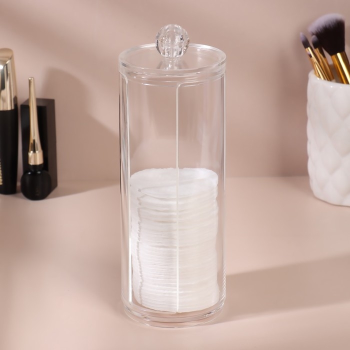 Органайзер для ватных дисков, с крышкой, d = 7 &times; 20 см, в картонной коробке, цвет прозрачный
