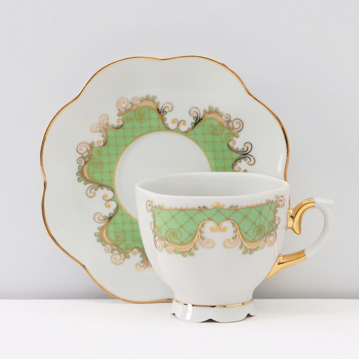 Сервиз кофейный фарфоровый &laquo;Симфония&raquo;, 15 предметов: кофейник 800 мл, сахарница 400 мл, сливочник 180 мл, чашка кофейная 110 мл, блюдце d=12 см