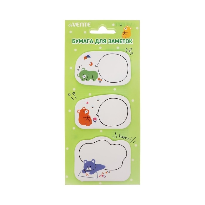 Блок с липким краем 55 х 55 мм, фигурный, deVENTE Shiba, Panda, Bear, 3 цветов х 20 листов, МИКС