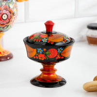 Сахарница &laquo;Ягодка&raquo; на ножке, 12&times;9 см, хохлома