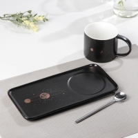 Чайная пара керамическая &laquo;Вселенная&raquo;, чашка 280 мл, блюдце 24,5&times;12&times;7,5 см, ложка, цвет чёрный