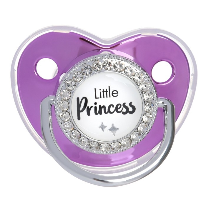 Соска - пустышка силиконовая ортодонтическая «LITTLE PRINCESS», от 12 мес., с колпачком, цвет розовый/серебро, стразы Соска - пустышка силиконовая ортодонтическая «LITTLE PRINCESS», от 12 мес., с колпачком, цвет розовый/серебро, стразы