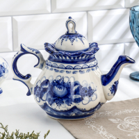 Чайник "Анемон", гжель, фарфор, 14х12 см Чайник "Анемон", гжель, фарфор, 14х12 см