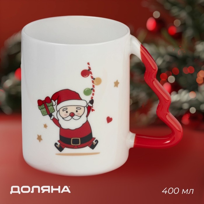 Новогодняя кружка Доляна &laquo;Веселый дедушка&raquo;, 400 мл, 12,5&times;8,5&times;10,7 см, цвет белый