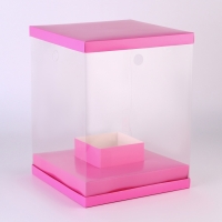 Коробка для цветов с вазой и PVC окнами складная, 23 х 30 х 23 см, однотонный, розовый Коробка для цветов с вазой и PVC окнами складная, 23 х 30 х 23 см, однотонный, розовый