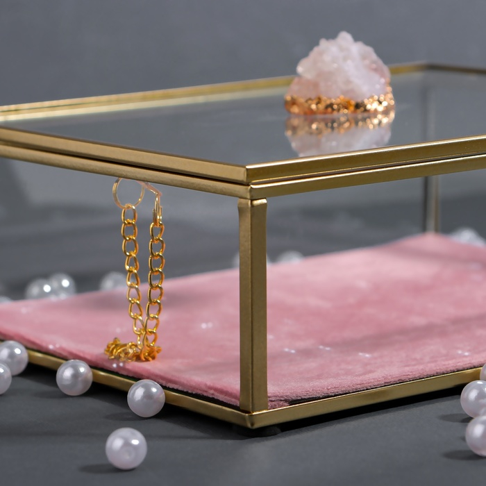 Органайзер для хранения «Кристалл», с крышкой, стеклянный, 1 секция, 20 × 16,8 × 9 см, цвет прозрачный/медный/розовый Органайзер для хранения «Кристалл», с крышкой, стеклянный, 1 секция, 20 × 16,8 × 9 см, цвет прозрачный/медный/розовый