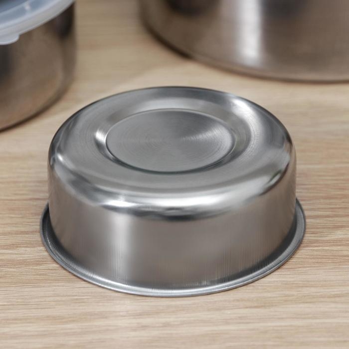 Набор мисок с крышками &laquo;Сталь&raquo;, 5 шт: d=18 см 850 мл, 16 см 600 мл, 14 см 450 мл, 12 см 250 мл, 10 см 150 мл