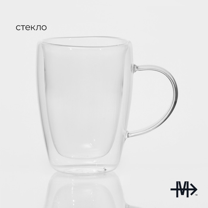 Кружка стеклянная с двойными стенками «Дуо», 330 мл, 12×8,5×11,5 см Кружка стеклянная с двойными стенками «Дуо», 330 мл, 12×8,5×11,5 см