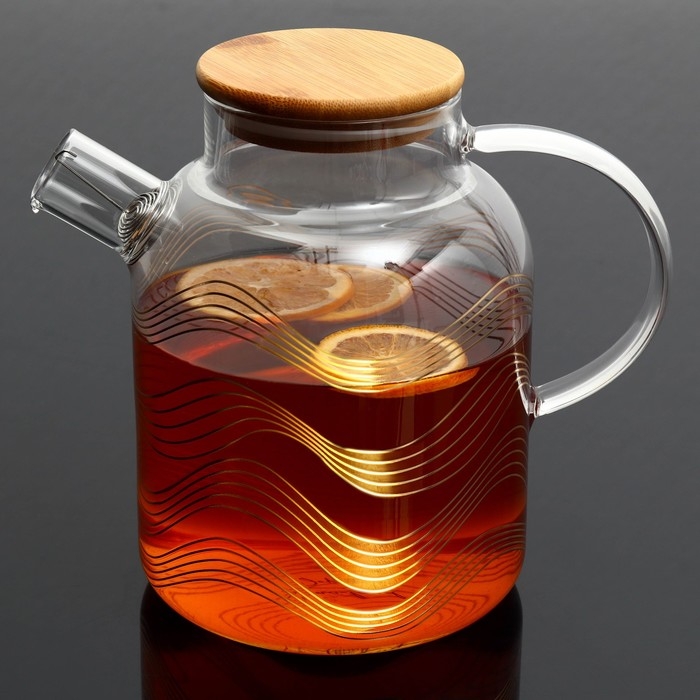 Чайник стеклянный заварочный с бамбуковой крышкой &laquo;Геометрия&raquo;, 1700 мл