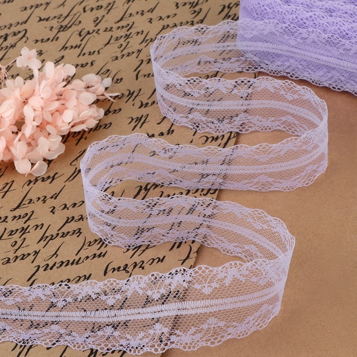 Кружево капроновое, 35 мм &times; 10 &plusmn; 1 м, цвет сиреневый