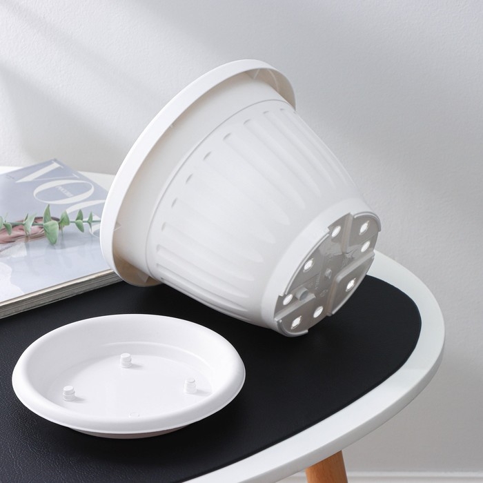 Горшок для цветов с поддоном &laquo;Сильвер ЭКО&raquo;, 2.6 л, d=20 см, цвет белый