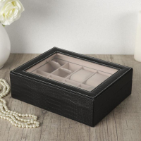 Шкатулка кожзам под часы 6 отделений и бижутерию "Чёрная с белой строчкой" 7,7х25,5х20 см Шкатулка кожзам под часы 6 отделений и бижутерию "Чёрная с белой строчкой" 7,7х25,5х20 см