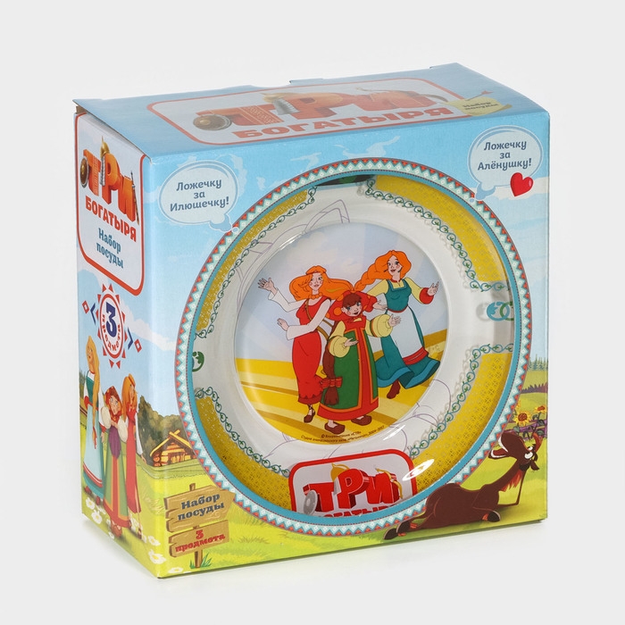 Набор детской стеклянной посуды &laquo;Три богатыря. Царевны&raquo;, 3 предмета: тарелка d=19,7 см, салатник d=13 см, кружка 300 мл