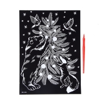 Гравюра на новый год &laquo;Звери у ёлки&raquo;, с металлическим эффектом, А4