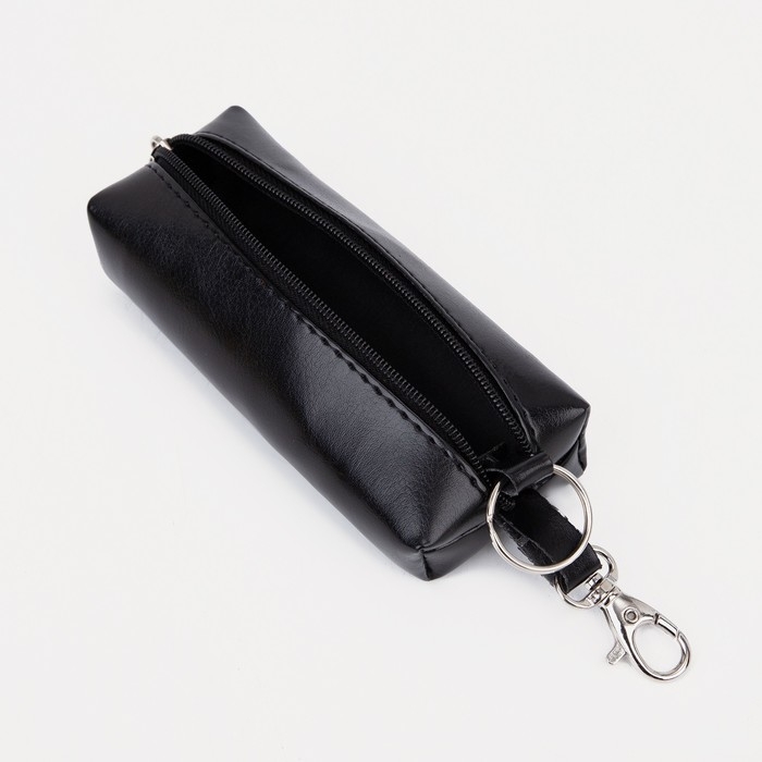 Ключница на молнии, длина 13 см, кольцо, карабин, цвет чёрный
