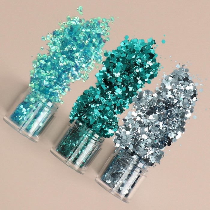 Блёстки для декора ногтей &laquo;Морское сияние&raquo;, крупные/мелкие, 3 баночки
