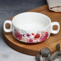 Супница с ручками керамическая &laquo;Цветы&raquo;, 10.5 х 5 см, 220 мл, цвет белый