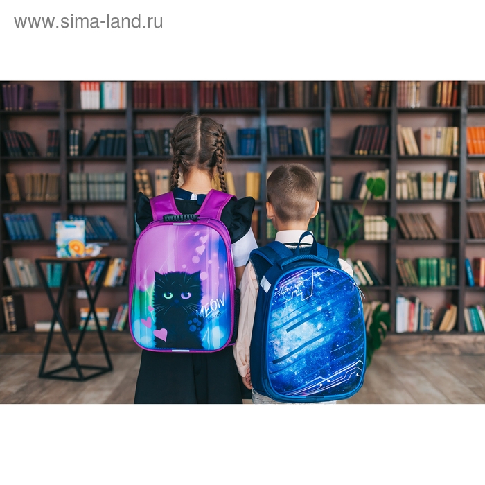 Рюкзак каркасный школьный, 37 х 28 х 19 см, Calligrata К "Крутой космос", синий