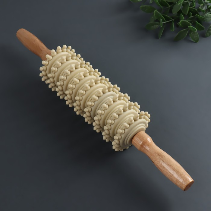 Массажёр &laquo;Скалка&raquo;, универсальный, 38 &times; 7 см, 9 колёс, деревянный