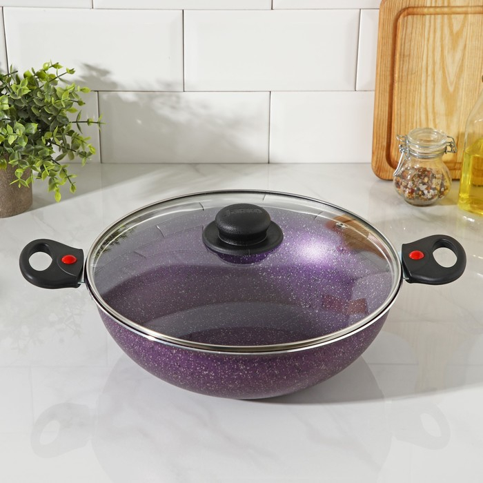 Казан, 4 л, d=28 см, стеклянная крышка, две съёмные ручки, цвет фиолетовый Казан, 4 л, d=28 см, стеклянная крышка, две съёмные ручки, цвет фиолетовый