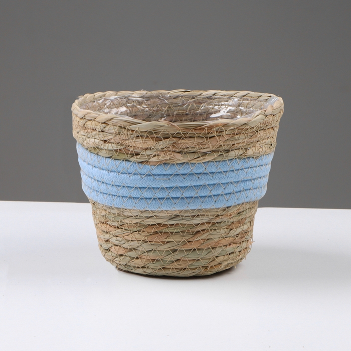 Кашпо плетеное "Намибия", 15,5х15,5х13,5 см, натуральный, голубой