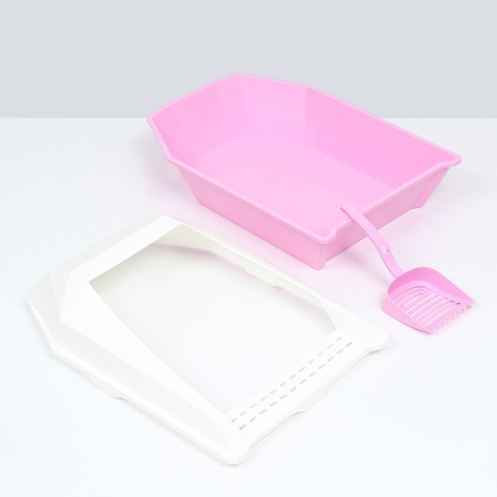 Туалет для кошек фигурный с бортом с совком, 54 х 38 х 20 см, бело-розовый Туалет для кошек фигурный с бортом с совком, 54 х 38 х 20 см, бело-розовый