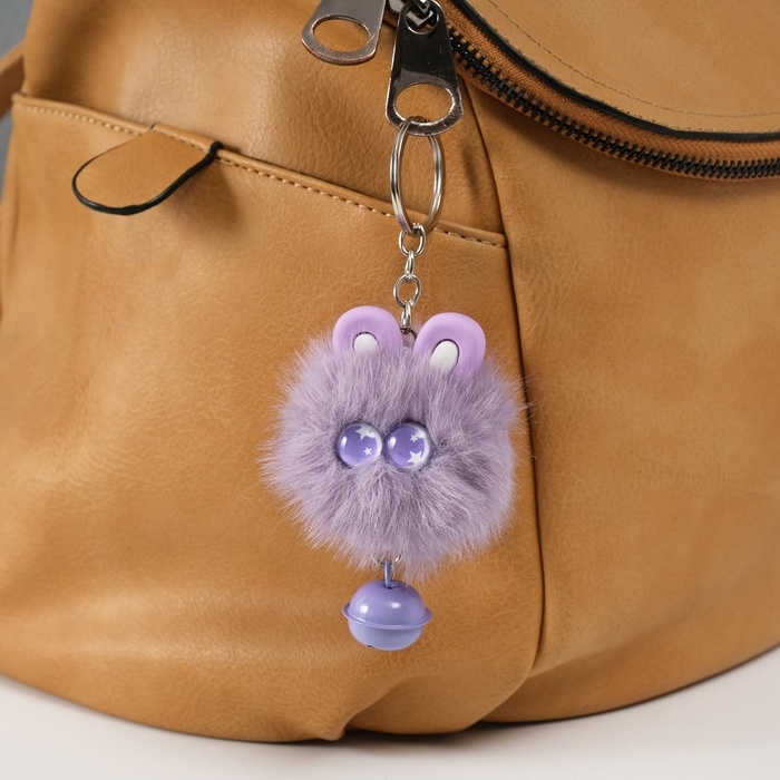 Пушистик на кольце Пушистик на кольце "Звёздные глазки с бубенчиком" фиолетовый 8,5х6х6 см