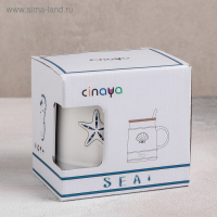 Кружка керамическая с деревянной крышкой и ложкой «Морская», 400 мл, рисунок МИКС Кружка керамическая с деревянной крышкой и ложкой «Морская», 400 мл, рисунок МИКС