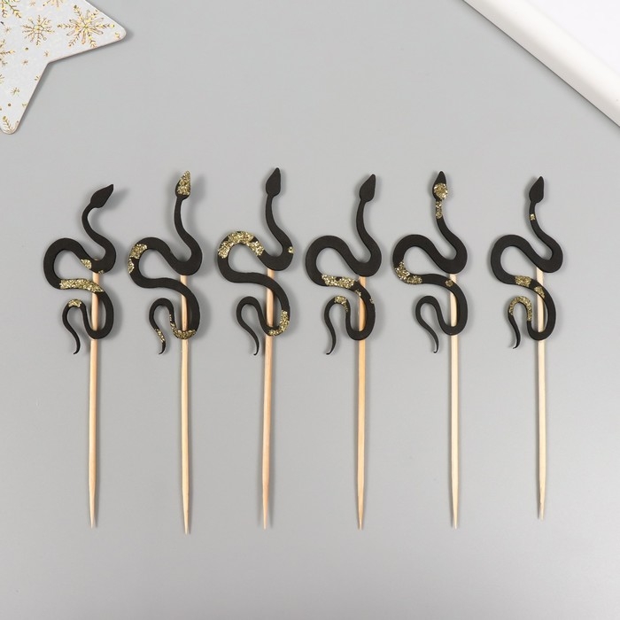 Новогодний топпер для творчества "Чёрная- Блестящая змея" 12.5 см (Новогодний набор 6 шт)