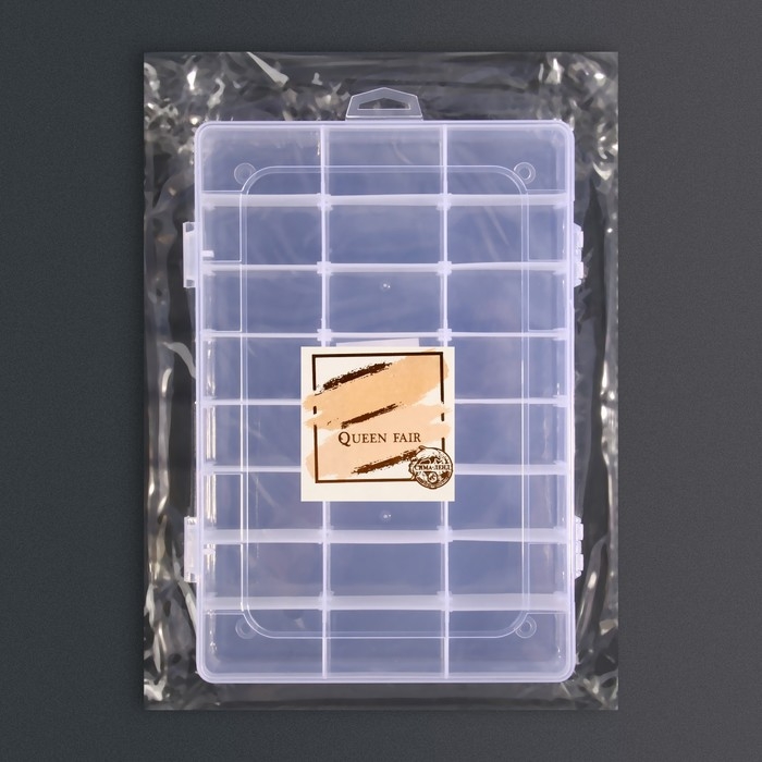 Органайзер для декора, передвижные ячейки, 24 ячейки, 19,7 × 13,3 × 3,5 см, цвет прозрачный Органайзер для декора, передвижные ячейки, 24 ячейки, 19,7 × 13,3 × 3,5 см, цвет прозрачный