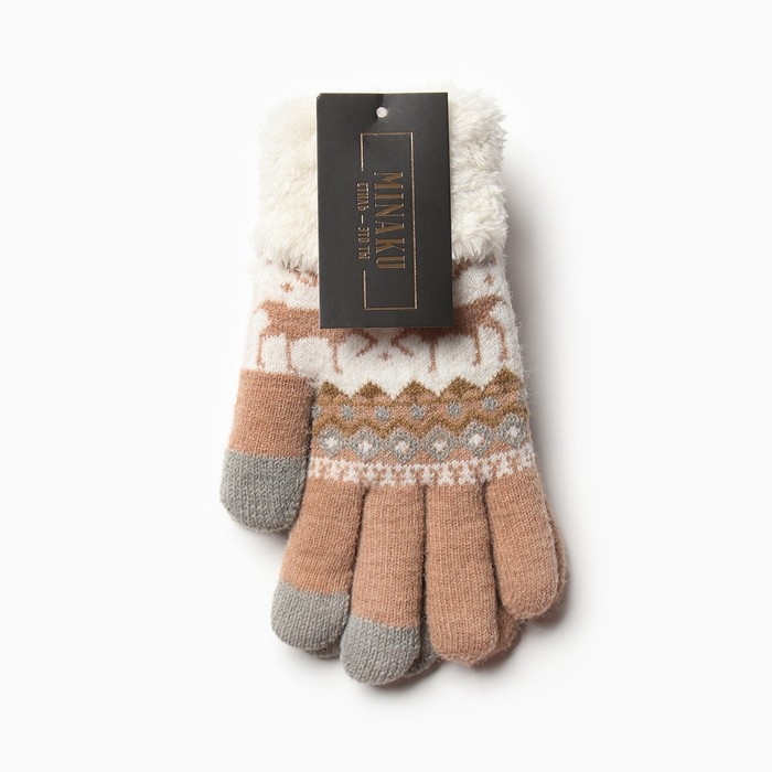 Перчатки женские на иск.меху MINAKU 22 см бежевый Перчатки женские на иск.меху MINAKU 22 см бежевый