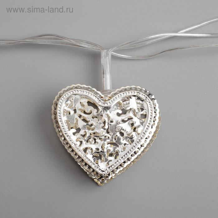 Гирлянда &laquo;Нить&raquo; 4 м с насадками &laquo;Сердечко&raquo;, IP20, прозрачная нить, 20 LED, свечение белое, 8 режимов, 220 В