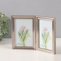 Фоторамка пластик на 2 фото 10х15 см "Волнистая линия на серебре"