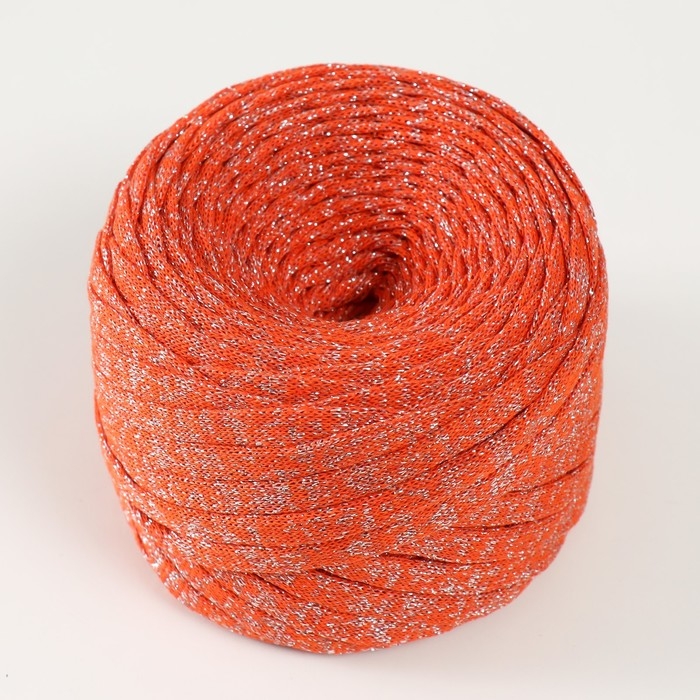 Трикотажная пряжа "Риббон" с люрексом 85м/170&plusmn;5 гр (Рябина, люрекс: Серебро)