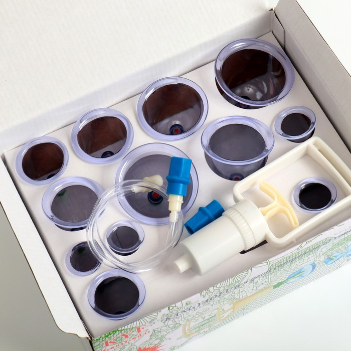 Банки акупункционного действия для вакуумного массажа с насосом, набор 12 шт. Банки акупункционного действия для вакуумного массажа с насосом, набор 12 шт.