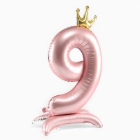 Шар фольгированный 42" «Цифра 9 с короной» на подставке, цвет розовый Шар фольгированный 42" «Цифра 9 с короной» на подставке, цвет розовый
