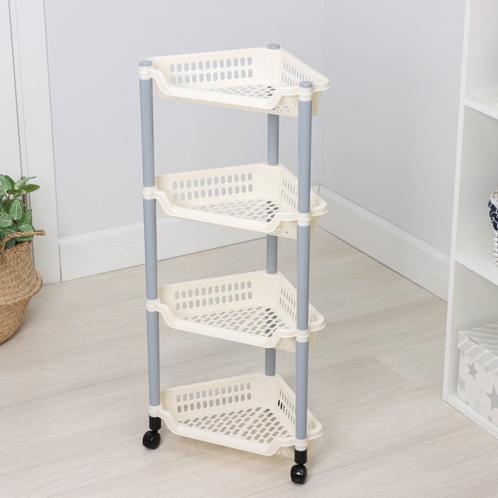 Этажерка угловая 4-х секционная, на колёсиках, цвет МИКС