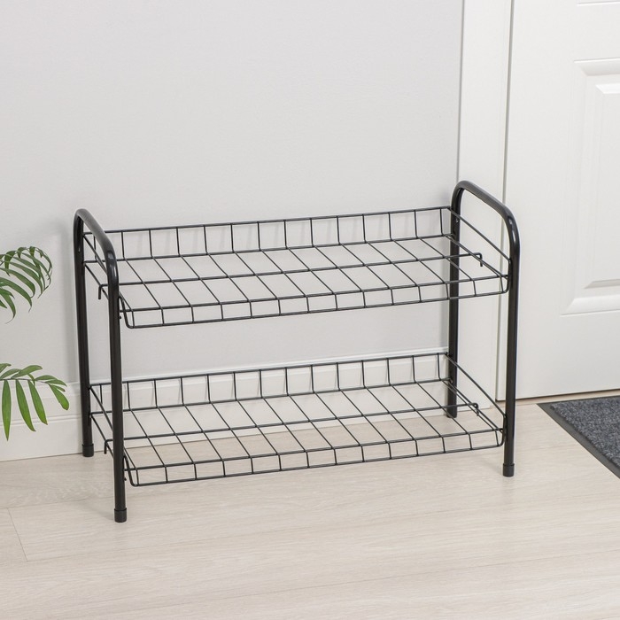 Этажерка для обуви разборная, 2 яруса, 66×28×44 см, цвет чёрный Этажерка для обуви разборная, 2 яруса, 66×28×44 см, цвет чёрный