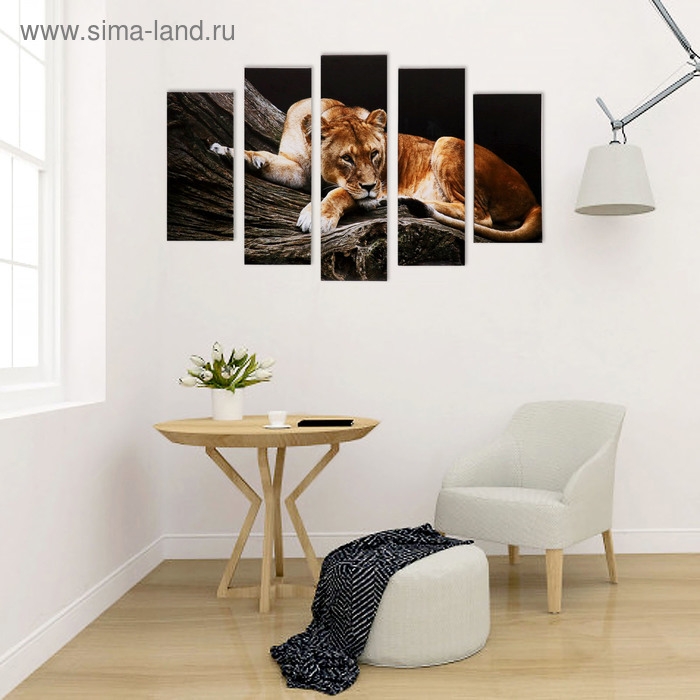 Модульная картина "Львица" (2-23х52; 2-24х70; 1-24х80) 120х80см
