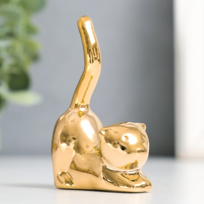 Сувенир керамика "Кот - потягушки" золото 5,5х2,4х7,8 см