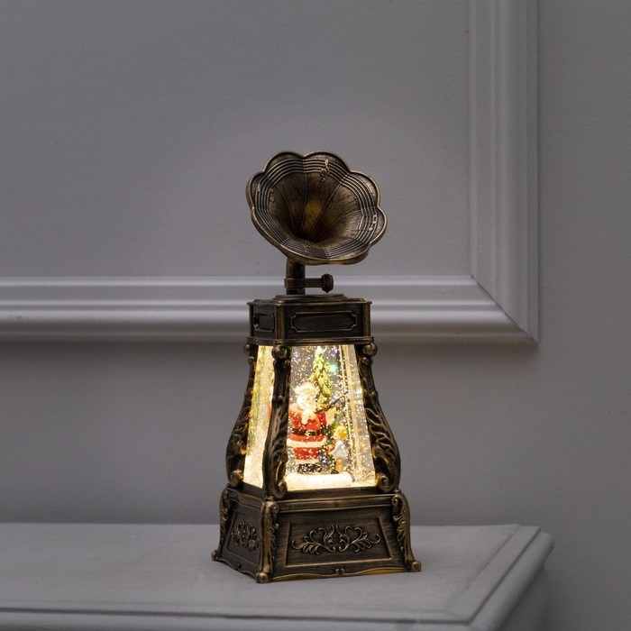 Светодиодная фигура &laquo;Граммофон с Дедом Морозом&raquo; 11 &times; 28 &times; 11 см, пластик, батарейки ААх3 (не в комплекте), USB, свечение тёплое белое