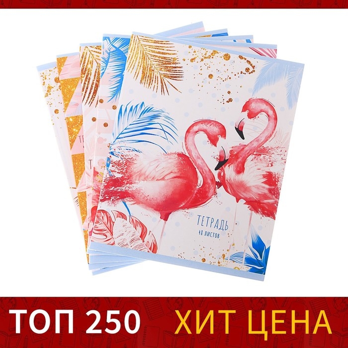 Тетрадь 48 листов в клетку Calligrata Тетрадь 48 листов в клетку Calligrata "Фламинго", обложка мелованный картон, УФ-лак, блок офсет, МИКС