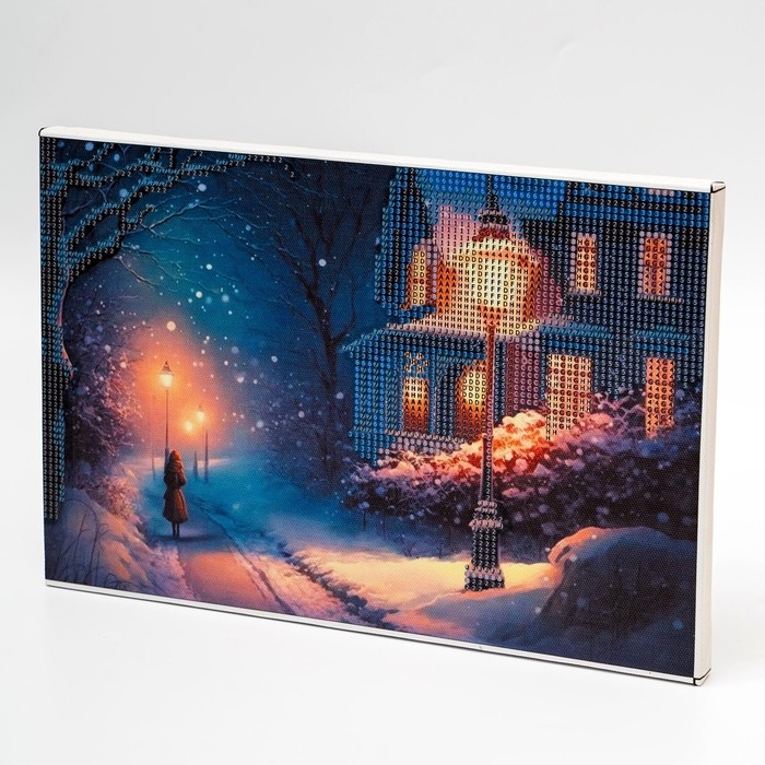 Новогодняя алмазная мозаика с гирляндой на подрамнике с частичным заполнением &laquo;Новый год. Фонари&raquo;, 20 х 30 см