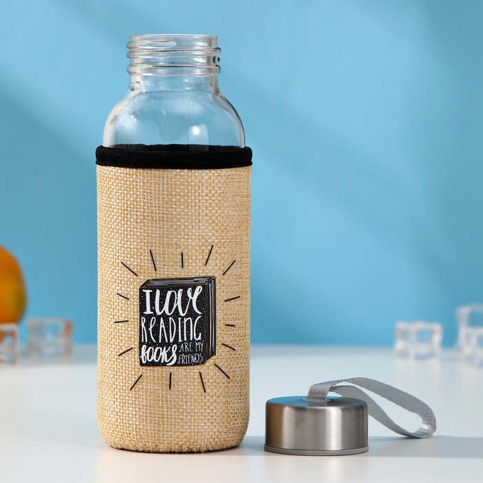 Бутылка для воды стеклянная в чехле &laquo;Идея&raquo;, 300 мл, h=17,5 см, рисунок МИКС