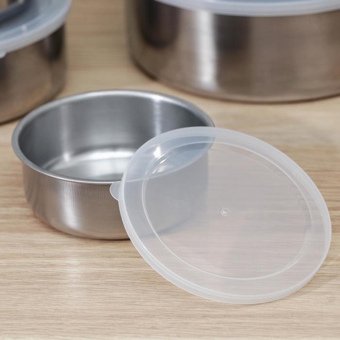 Набор мисок с крышками &laquo;Сталь&raquo;, 5 шт: d=18 см 850 мл, 16 см 600 мл, 14 см 450 мл, 12 см 250 мл, 10 см 150 мл