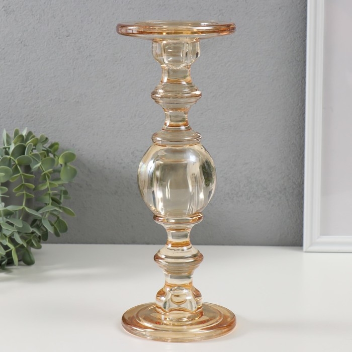 Подсвечник стекло на 1 свечу двусторонний Подсвечник стекло на 1 свечу двусторонний "Классический с шаром" золотистый 11х11х29,5 см