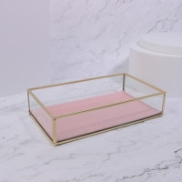 Органайзер для хранения &laquo;PINK RIPPLES&raquo;, стеклянный, 1 секция, 24 &times; 14 &times; 5 см, цвет прозрачный/медный/розовый