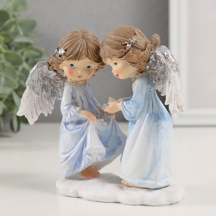 Сувенир полистоун "Ангелочки в голубых платьях" 12,5х7х12 см