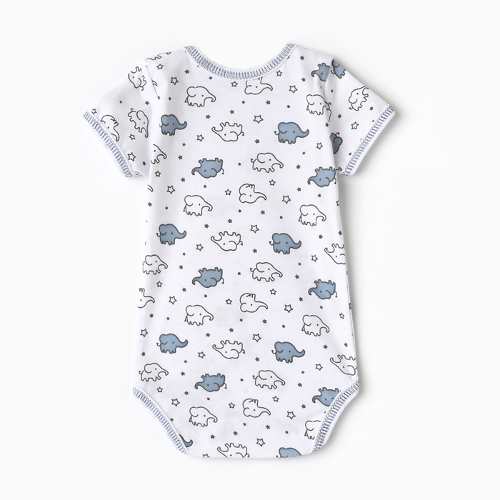 Боди детское с коротким рукавом, цвет белый/слоны, рост 80